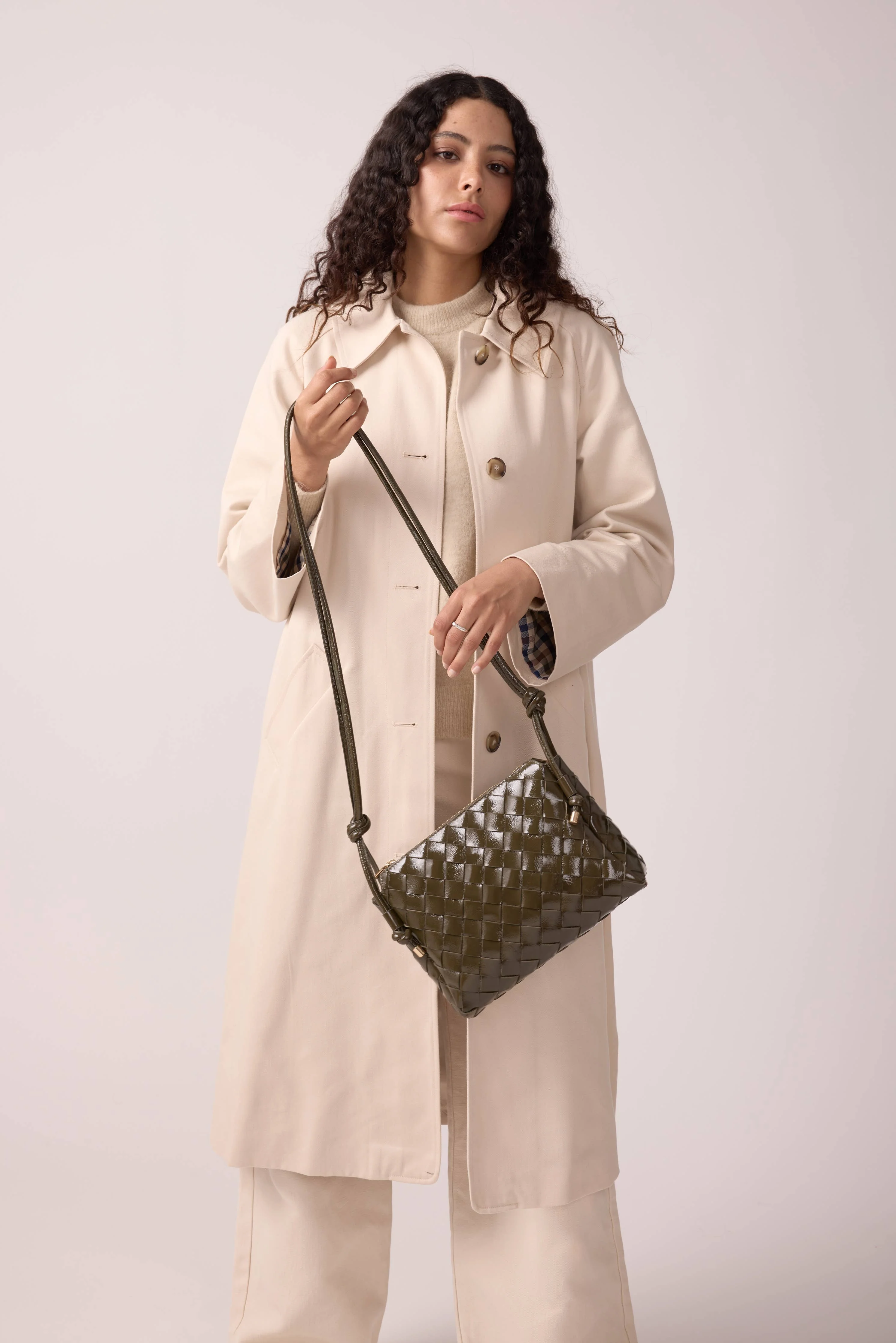 SAC TRESSÉ CUIR VERNIS KAKI GEORGIA - Image 2