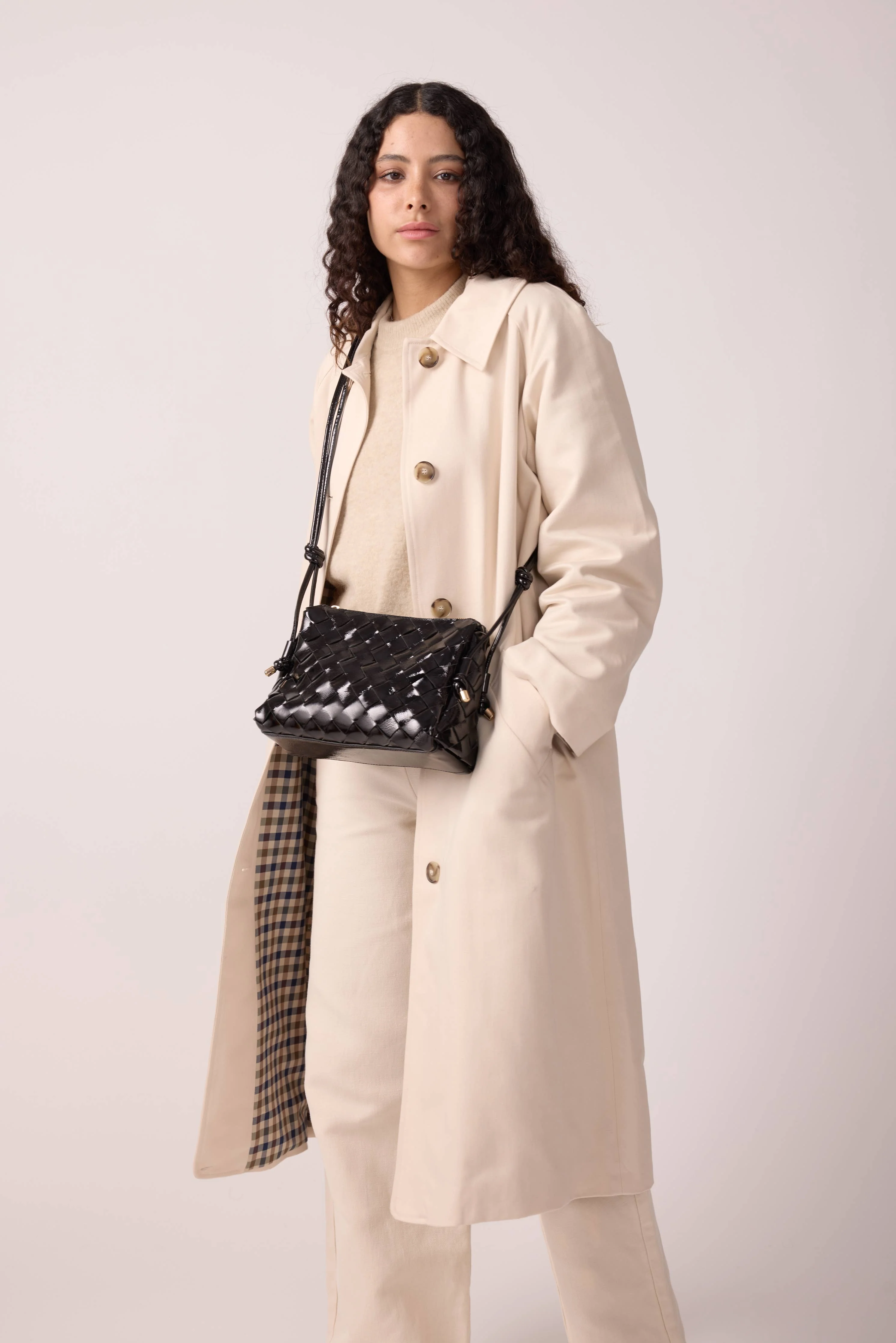 SAC TRESSÉ CUIR VERNIS NOIR GEORGIA - Image 2