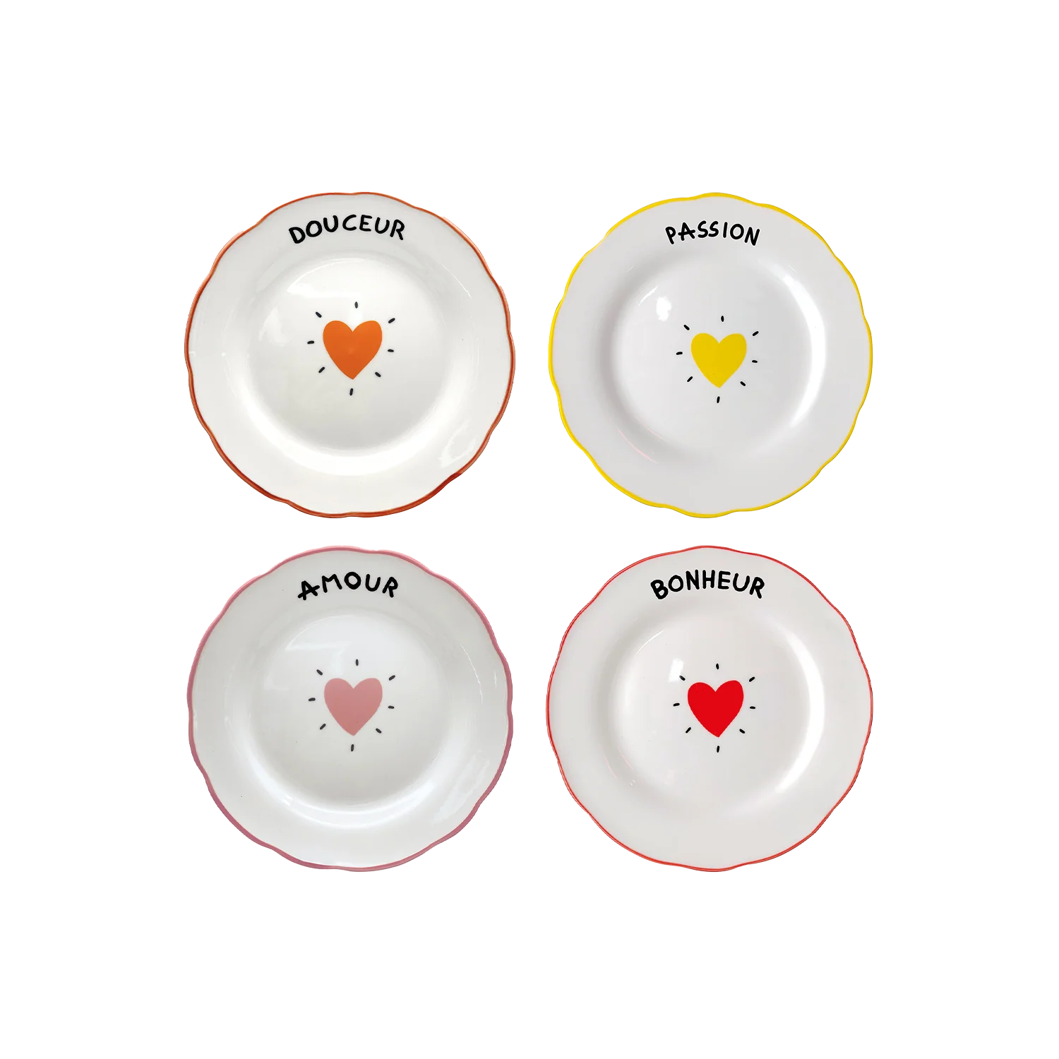 Set de 4 assiettes dessert amour cœur D19cm