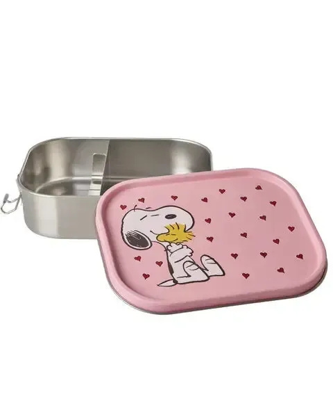 Stainless Steel Lunchbox with Moveable Divider and Pink Snoopy Print - Large - 1400 ml